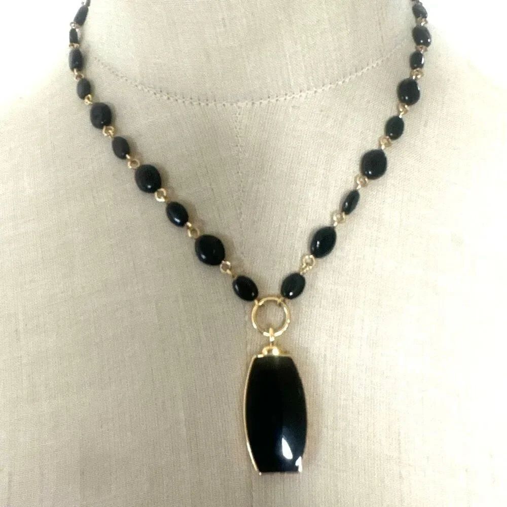 Liz Claiborne Reversible Black & Gold tone Pendant Necklace